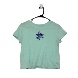 DISNEY Light Green Embroidered Stitch (from Lilo and Stitch) Cropped T-Shirt